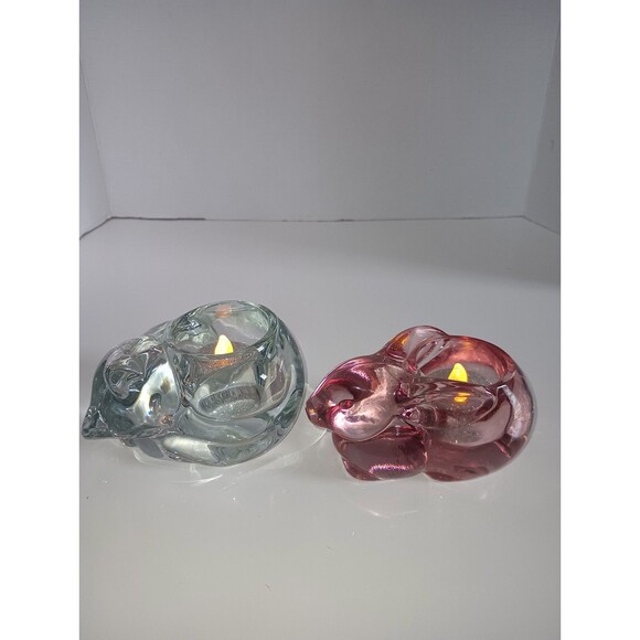 Other - Glass Bunny & Sleeping Cat Votive Candle Holders